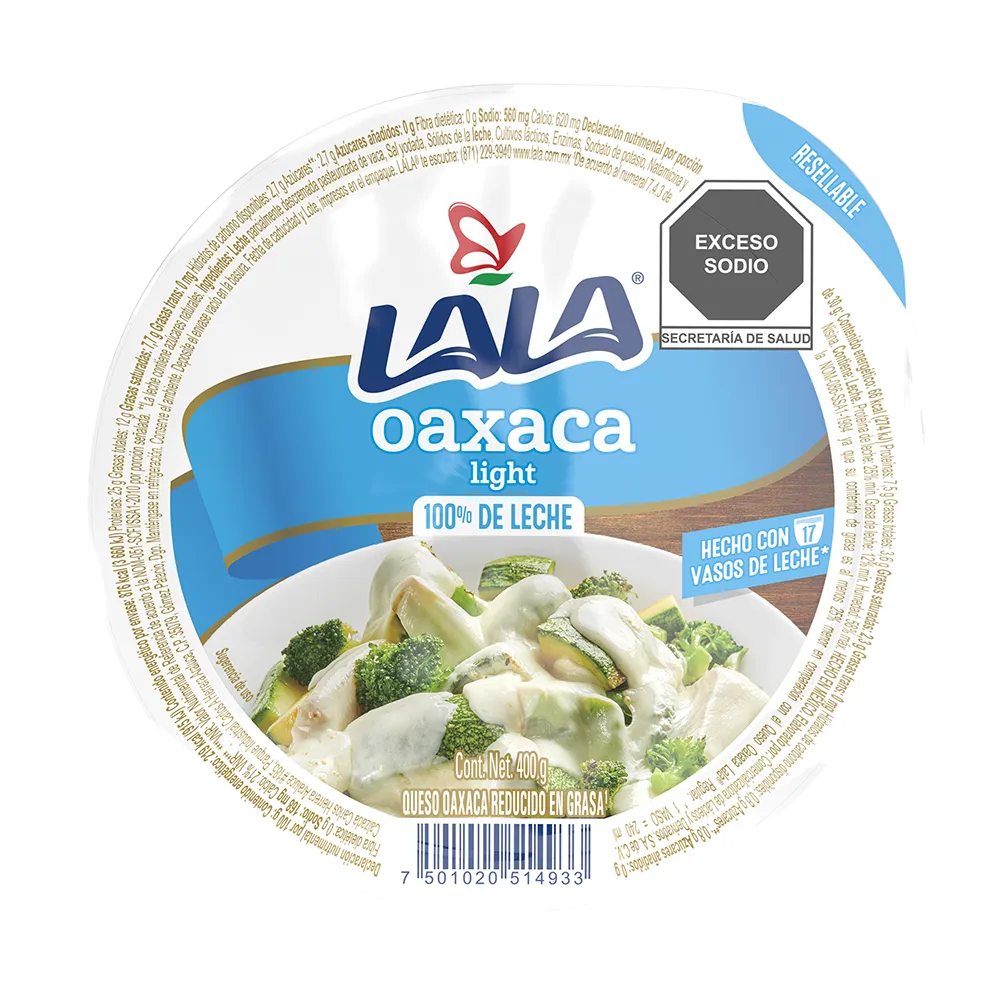 Queso Oaxaca Light Reducido En Grasas 400 Grs Lala Lala 400 g