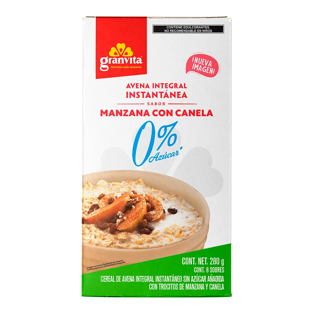 Avena Integral Instantanea 0% Azucar Manzana Granvita 280 Gr