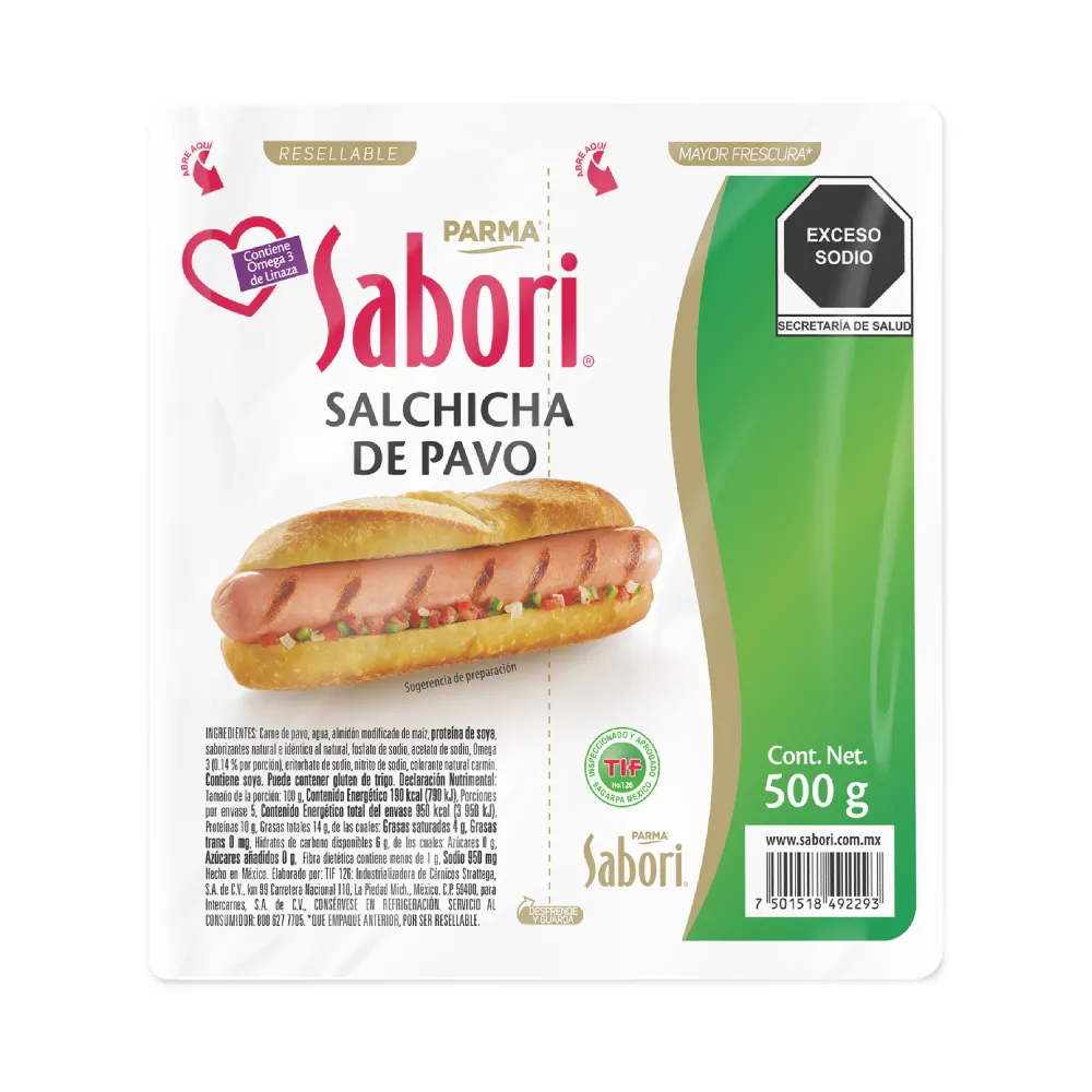 Salchicha De Pavo Omega Sabori 500 Gr