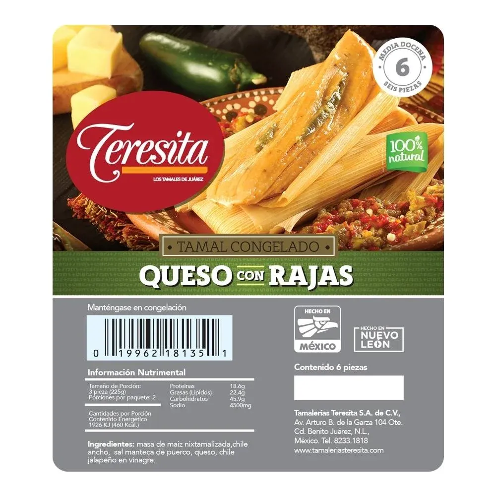 Tamales Queso Con Rajas Teresita 1 Paq