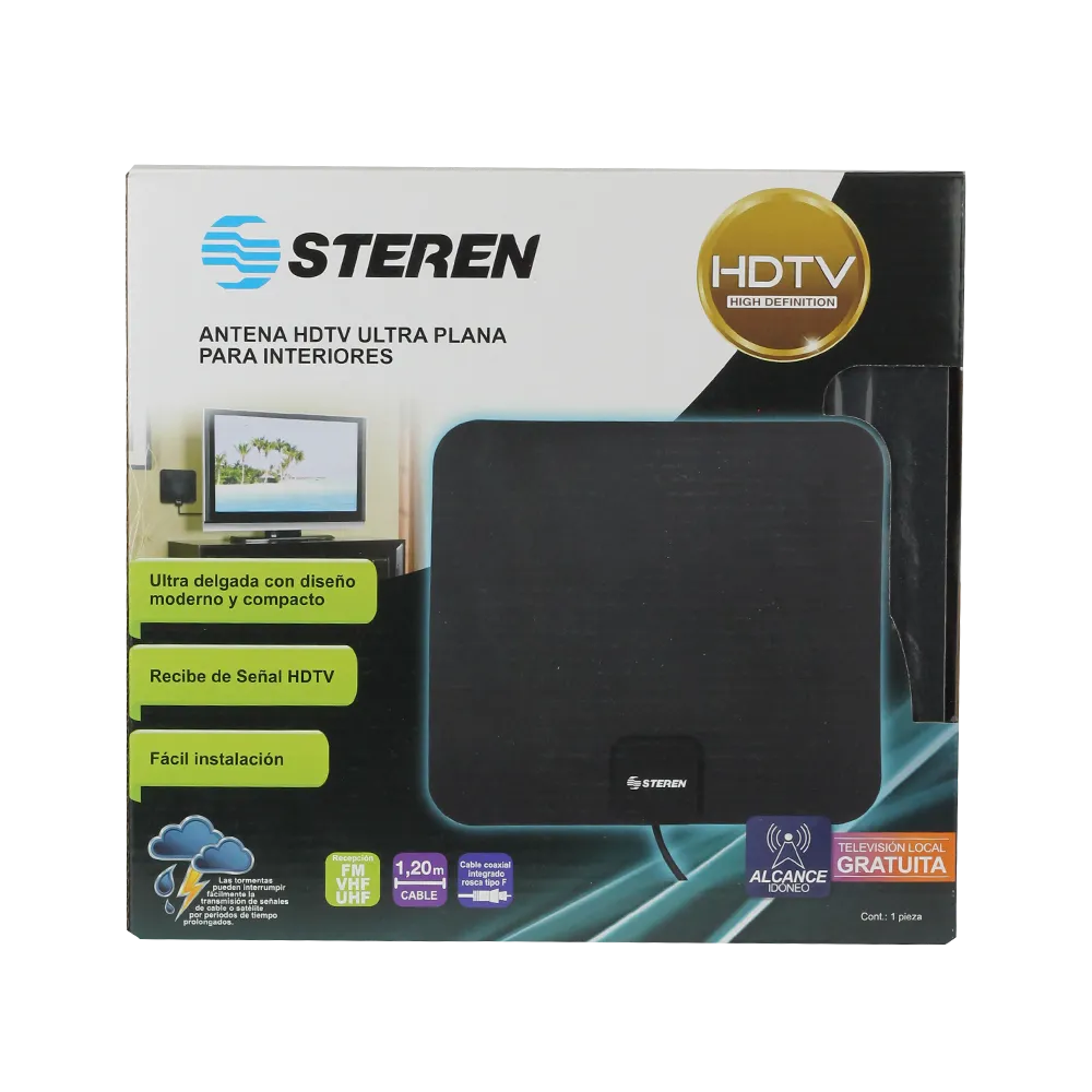 Antena Ultraslim Fm/Vhf/Uhf Pasiva Steren 1 Pz