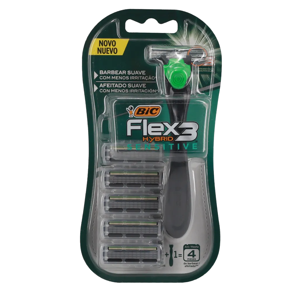 Rastrillo + 5 Cartuchos Flex 3 Hybrid Sensitive Bic 1 Pq