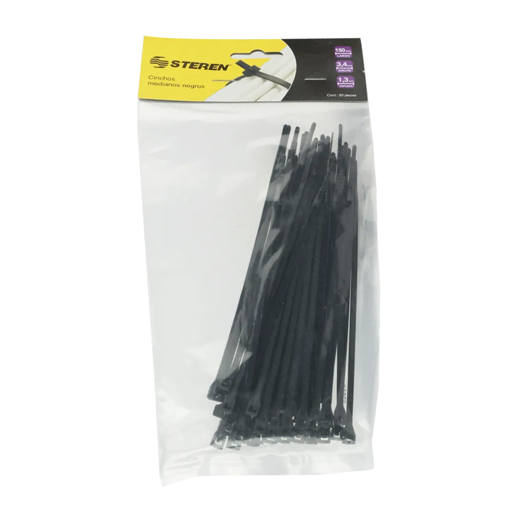 Bolsa Con 50 Cinchos Negros 15 Cm Steren 1 Pz