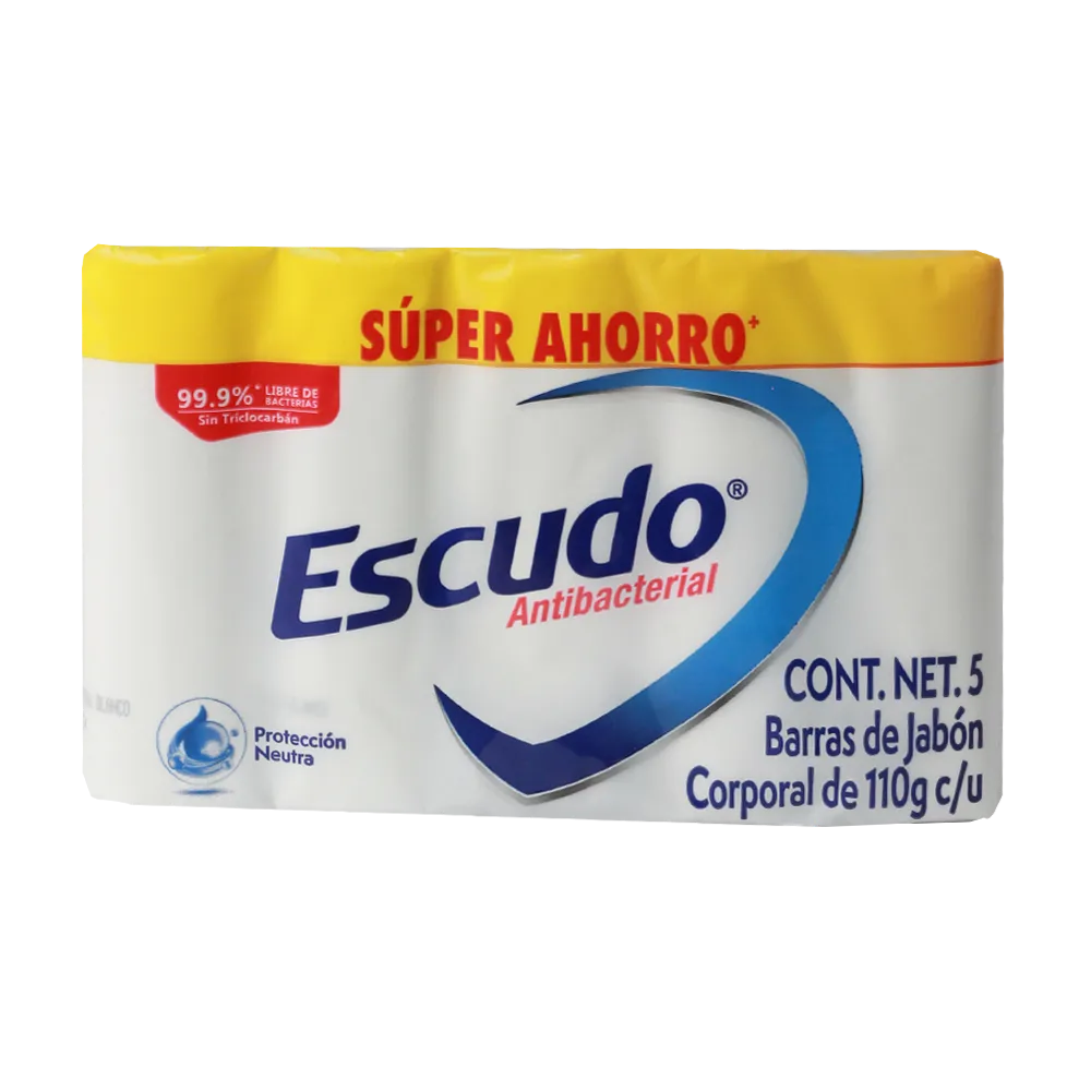 Jabon Barra 5 Pack Antibacterial Blanco Escudo 110 g
