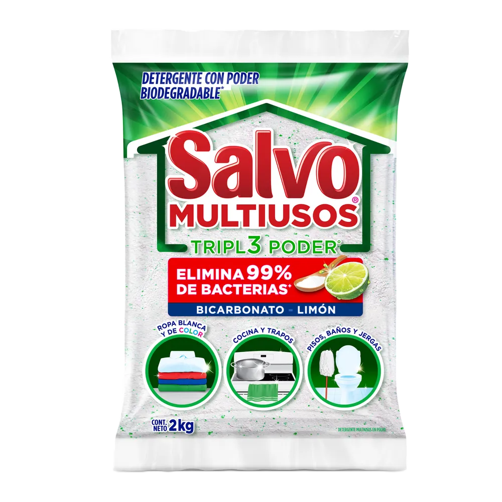 Detergente En Polvo Multiusos bicarbonato con limon Salvo 2 kg