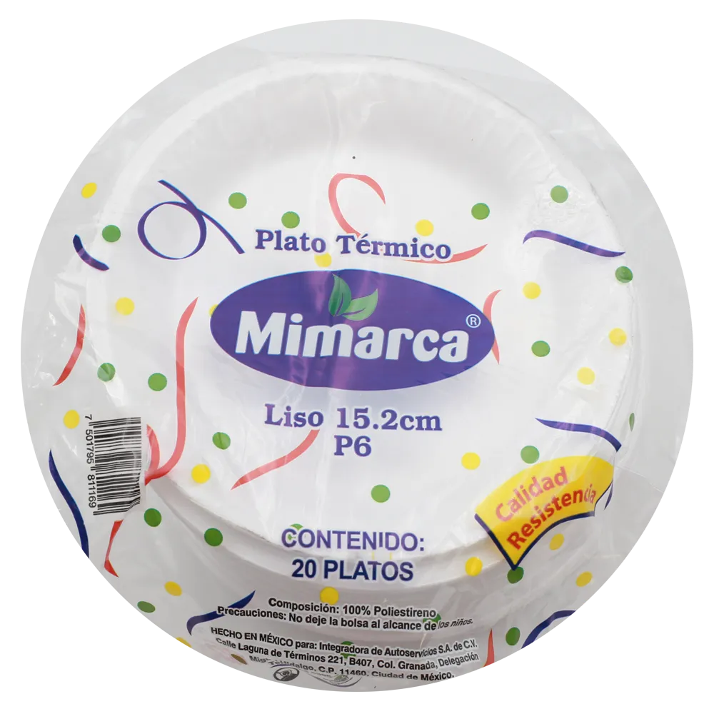 Plato Pastelero Termico No. 6 Blanco Mimarca 20 Pza