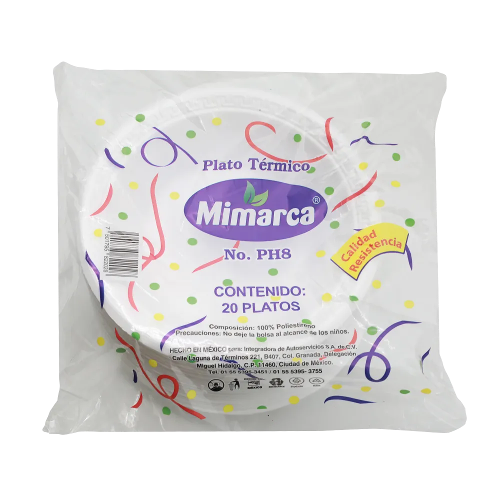 Plato Termico Hondo No.8 Blanco Mimarca 20 Pza