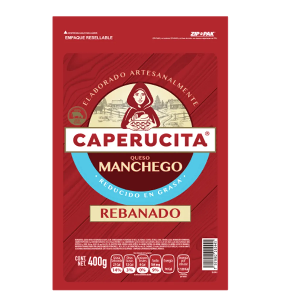 Queso Manchego Rebanado Reducido En Grasa Caperucita 400 g
