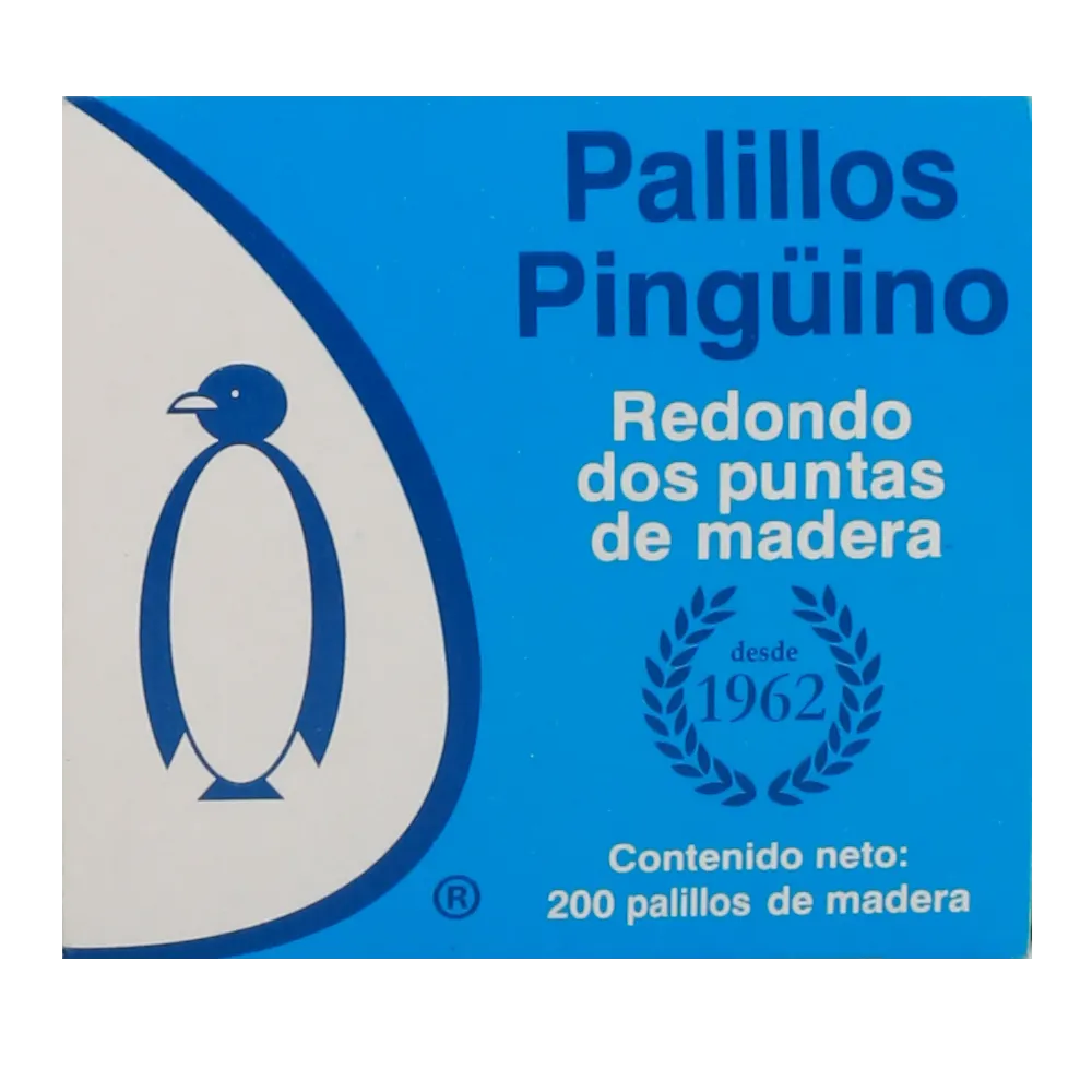 Palillo Redondo 2 Puntas Pinguino 200 Pza