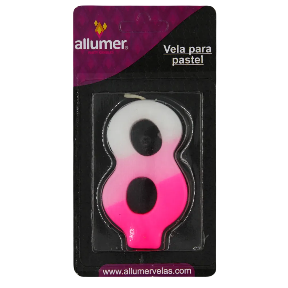 Vela Para Fiesta Numerica No. 8 Varios Colores Allumer 1 Pza
