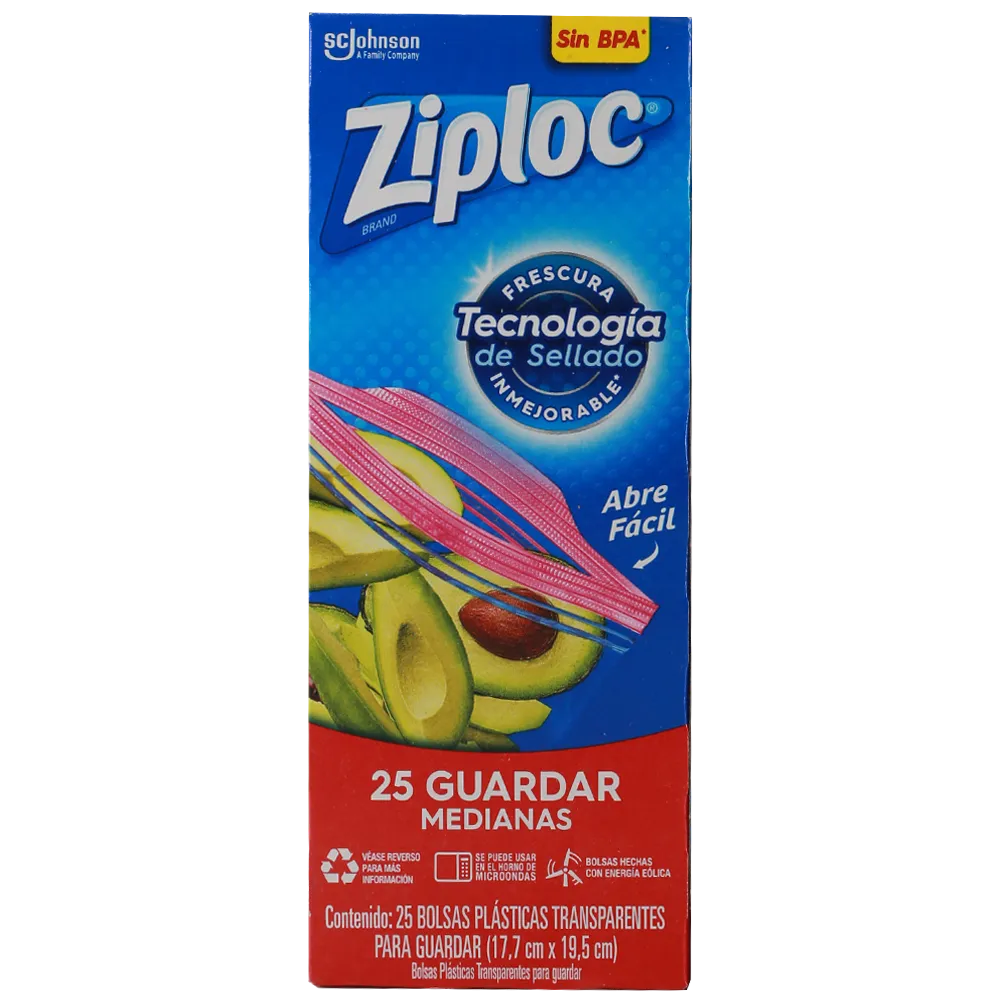BOLSA RESELLABLE P/GUARDAR M 17.7X19.5 ZIPLOC 25 PIEZA
