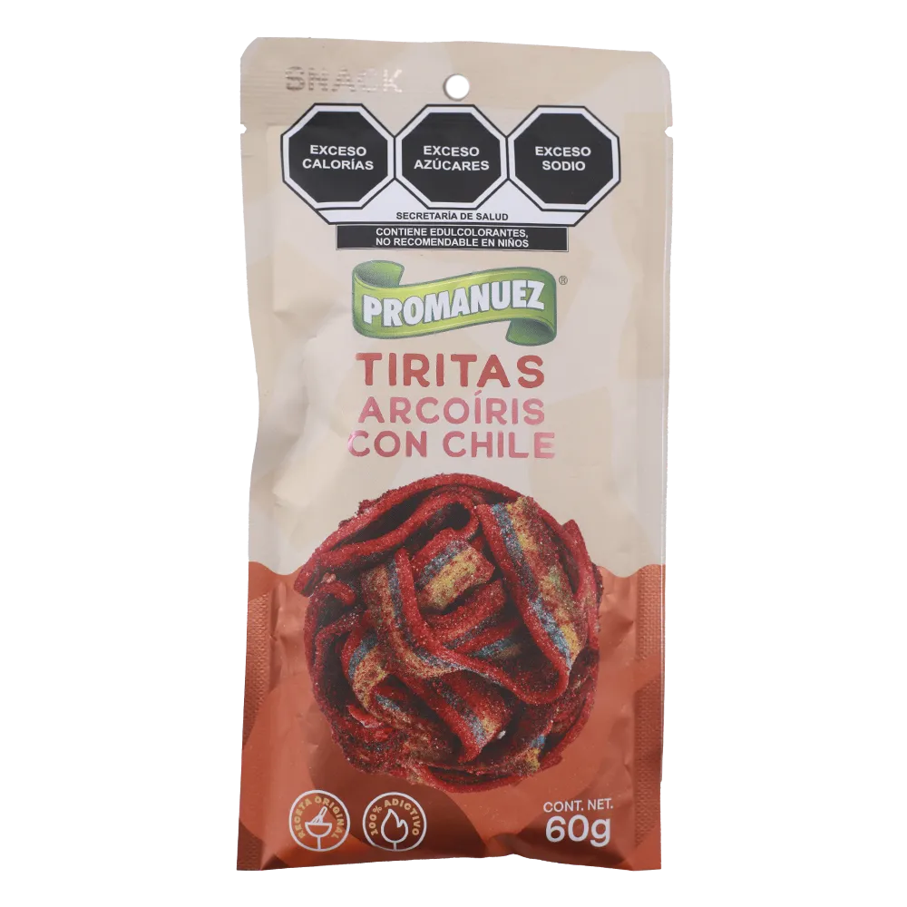 TIRITAS ARCOIRIS CON CHILE PROMANUEZ 60 GRAMOS