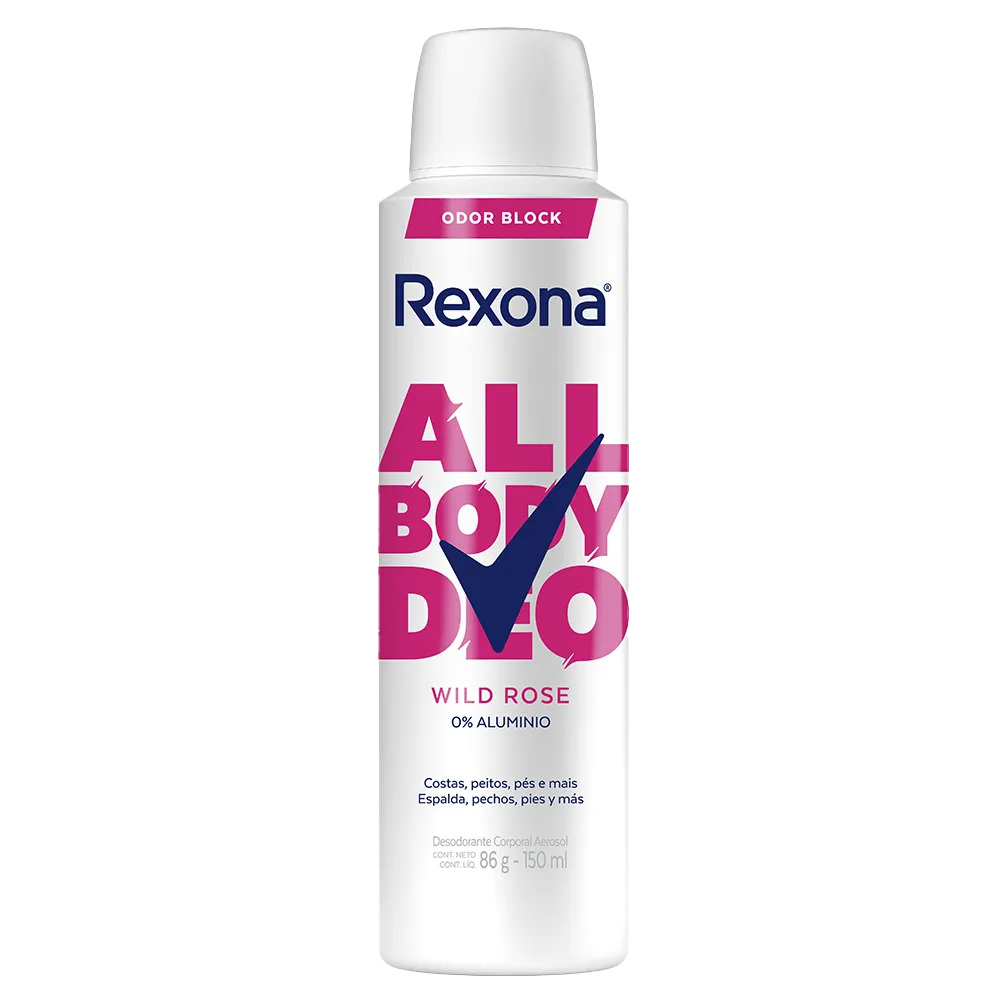 DESODORANTE ALL BODY AEROSOL WILD ROSE REXONA 150 MILILI
