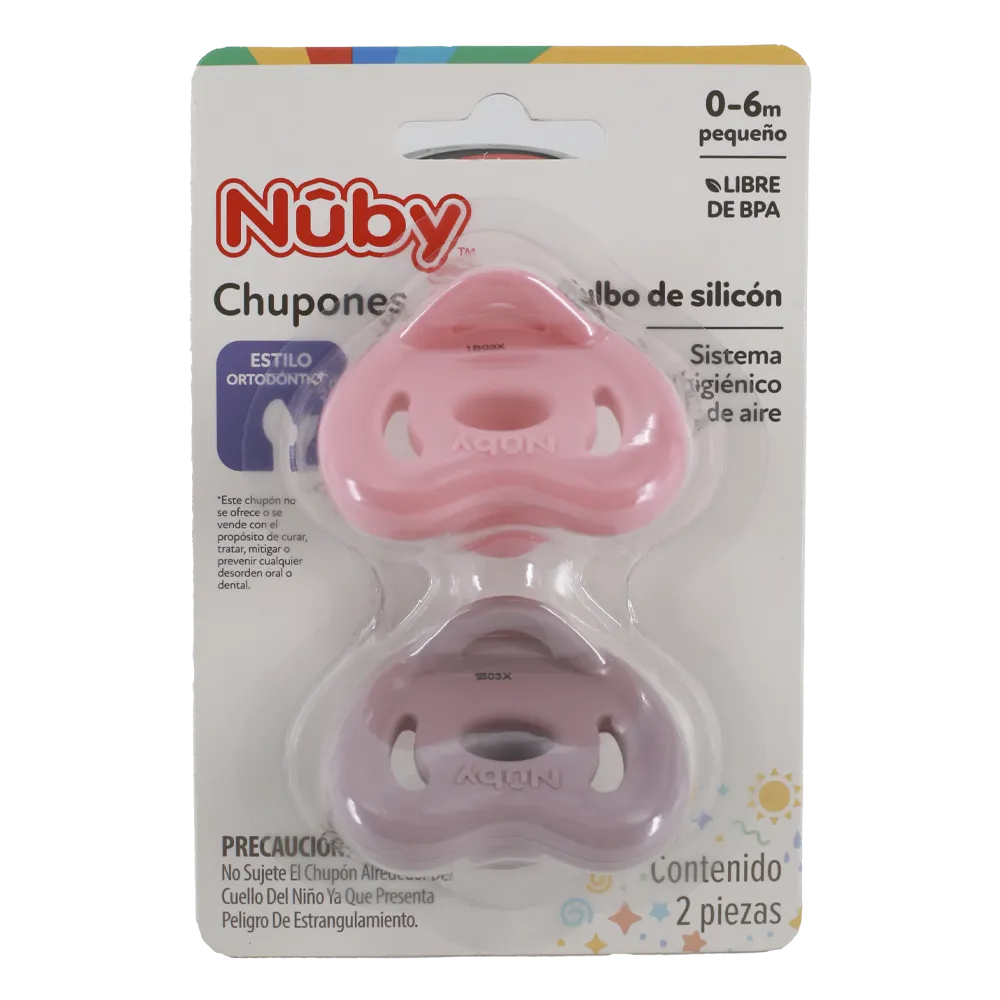 2 PACK DE CHUPONES ORTODONTICOS 0-6 MESES NUBY 2 PIEZA