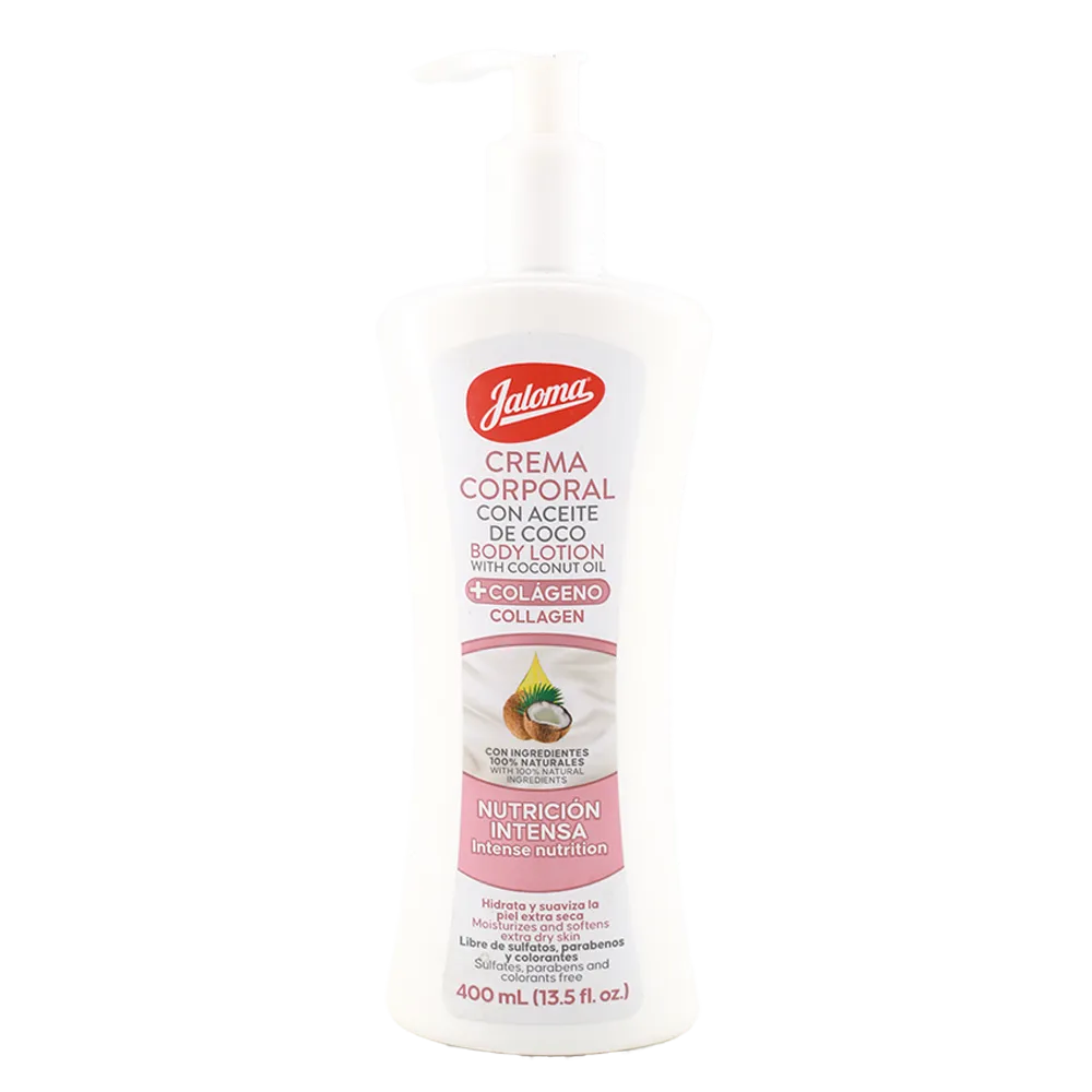 CREMA LIQUIDA CORPORAL+ COLAGENO CON ACEITE DE COCO JALOMA 400 MILILI