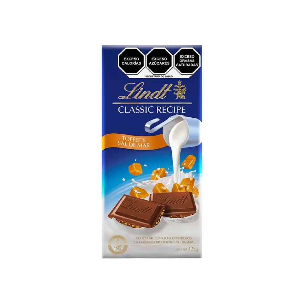TABLETA CLASSIC RECIPE TOFFEE Y SAL DE MAR LINDT 125 GRAMOS