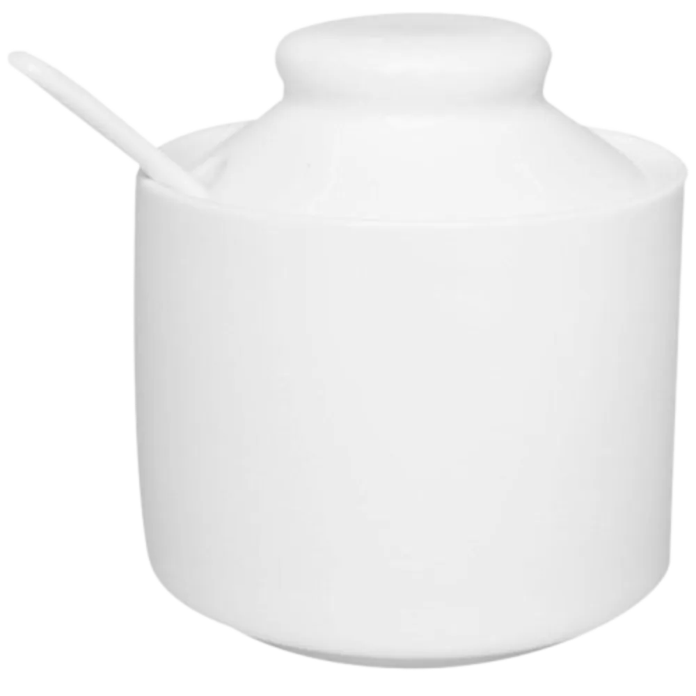 AZUCARERA DE PORCELANA 225GR C/ TAPA Y CUCHARA BLANCO CHEFMAKER 1 PIEZA