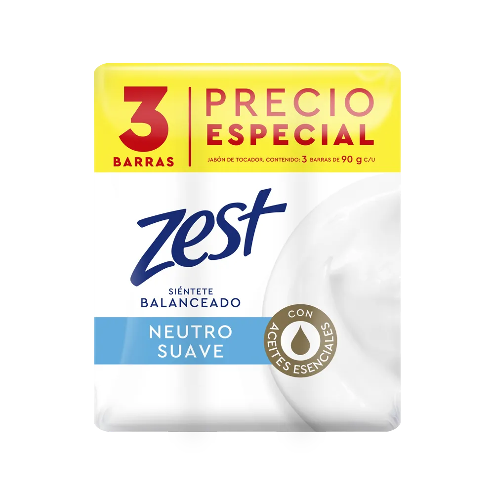 Jabon De Barra 3 Pack Neutro Zest 90 g