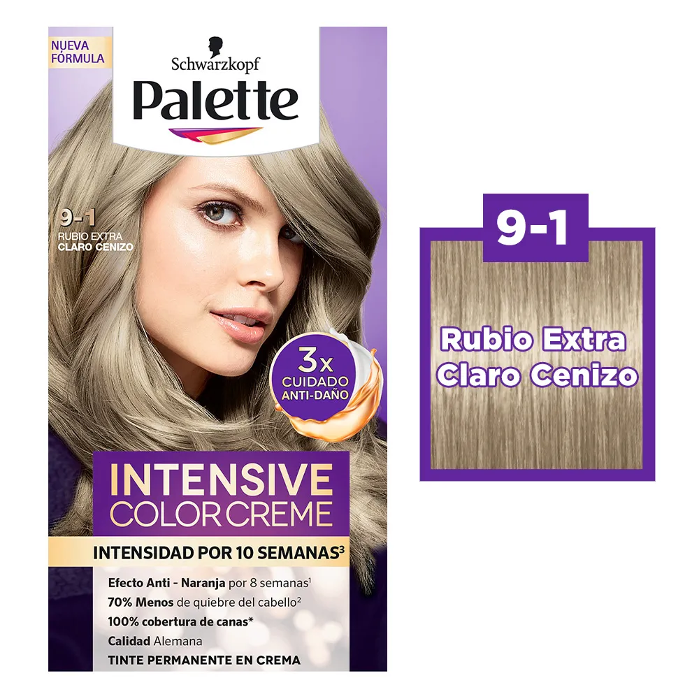 Tinte para cabello 9-1 Rubio Extra Claro Cenizo Palette 1 pieza