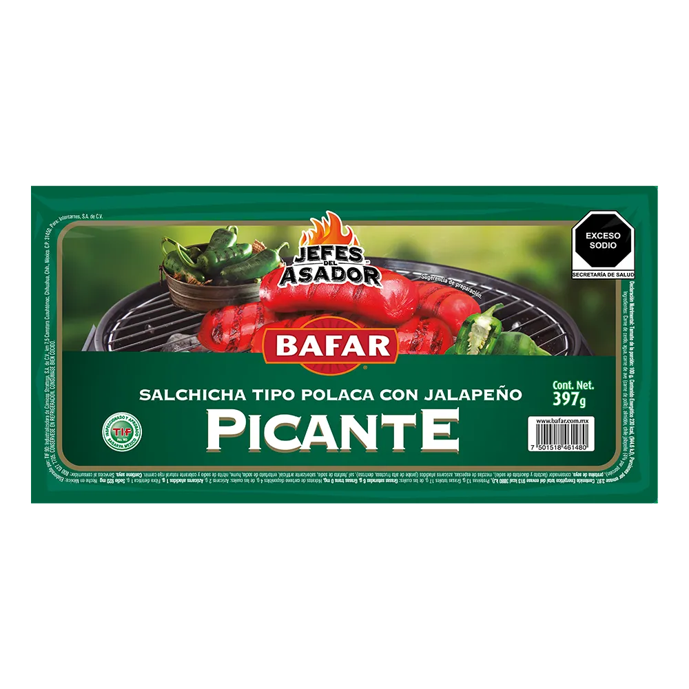 Salchicha Polaca Con Jalapeño Bafar 397 Gr