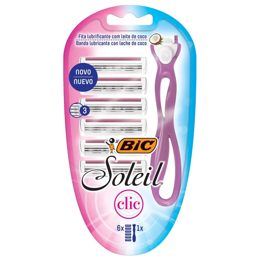 Rastrillo Desechable Mas 6 Cartuchos Hybrid Solei Clic Bic 1 Paq