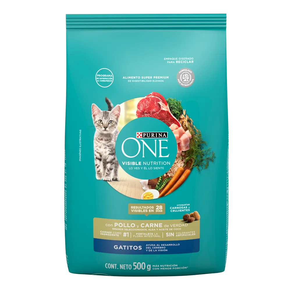 Alimento Seco Premium Para Gatito Pollo Y Carne One 500 g