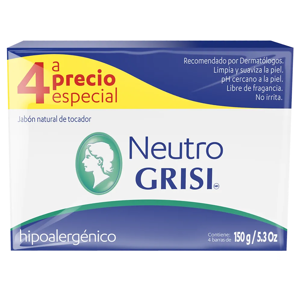 Jabon Barra 4 Pack Neutro Grisi 150 g
