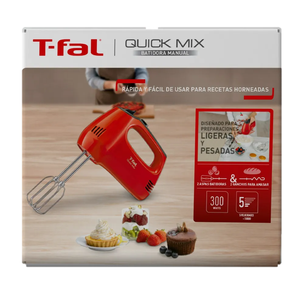 Batidora De Mano Quickmix 300W Roja T-Fal 1 Pz