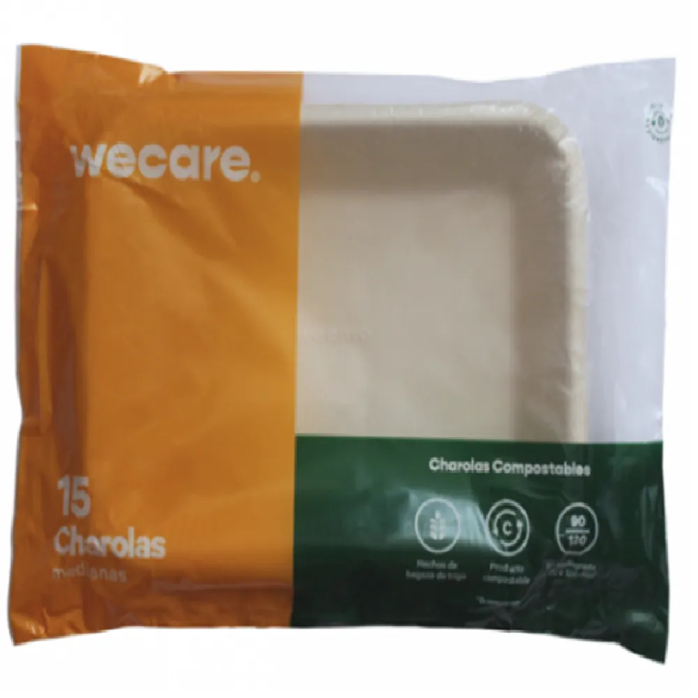Charola Mediana 20X15 Compostable Beige Wecare 15 Pza