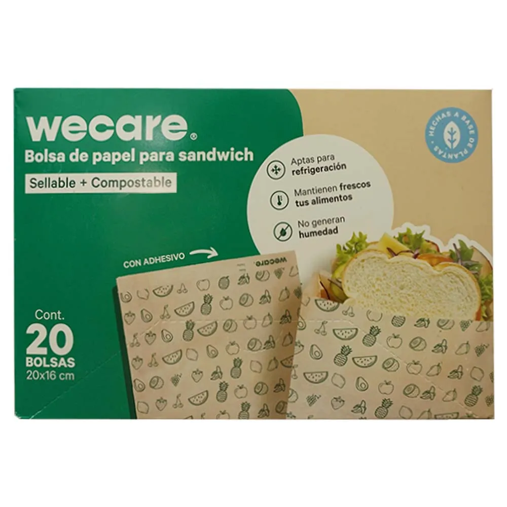 Bolsa Para Sandwich 20X16 Papel Compostable Wecare 20 Pza