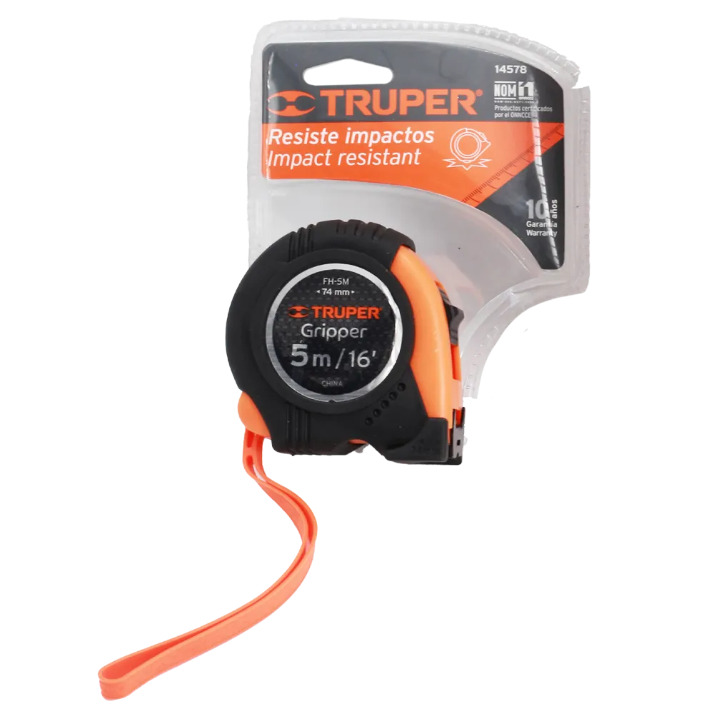 Flexometro Gripper Contra Impactos 5Mts Cinta 19Mm Truper 1 Pza