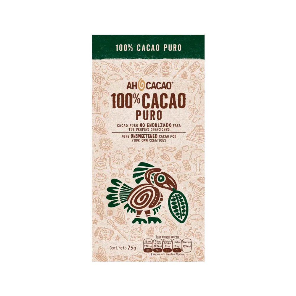 Tableta 100% Cacao Puro Molido Ah Cacao 75 g