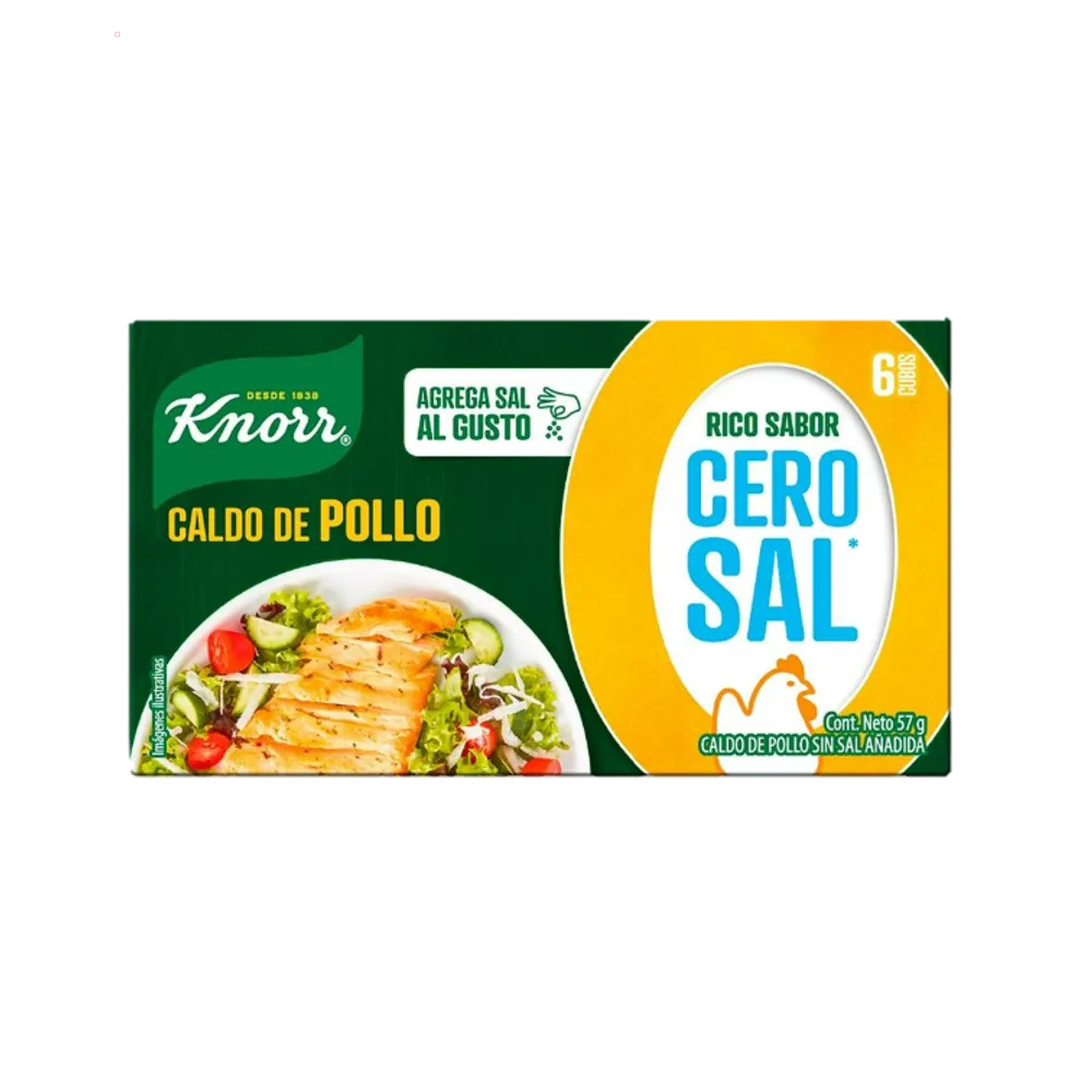 Caldo De Pollo 6 Cubos Sin Sal Knorr 57 g