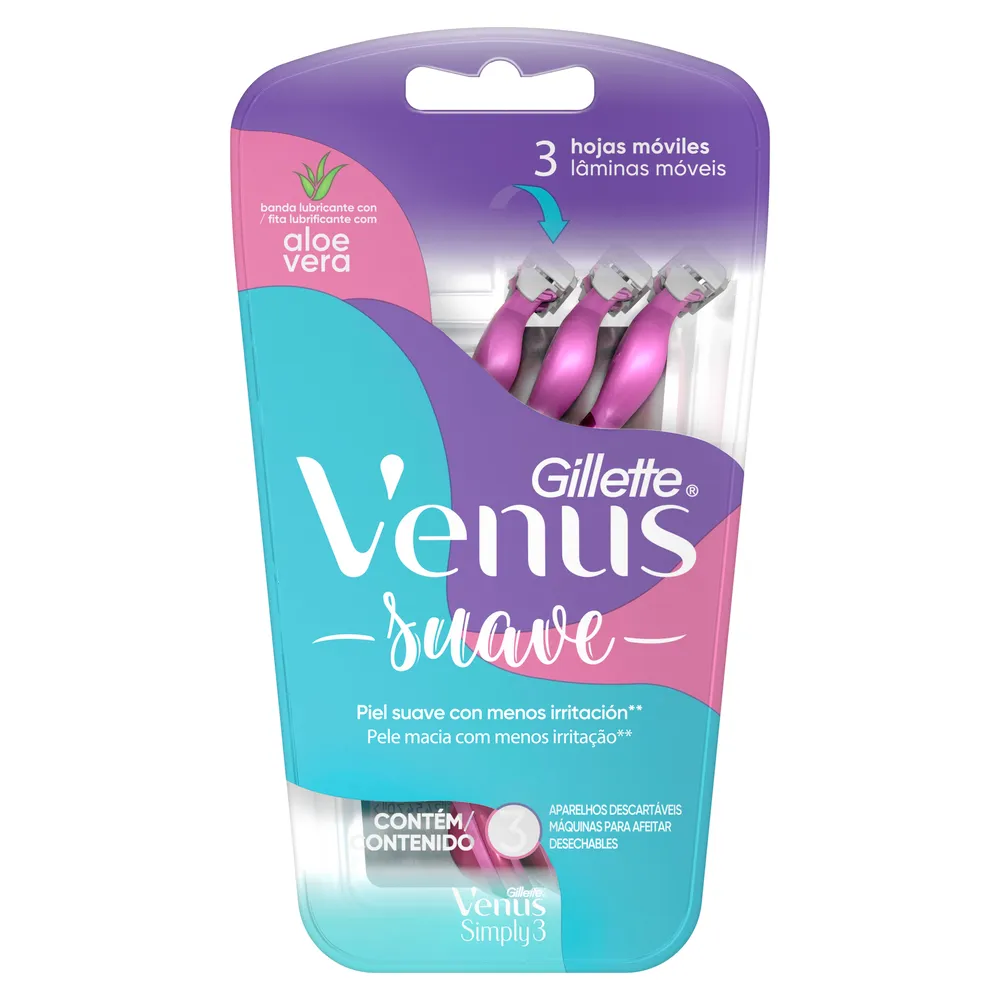 Rastrillo Desechable Aloe Vera Venus Suave 3 Pza