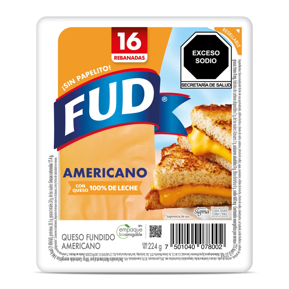 Queso Americano 16 Rebanadas Fud 224 g