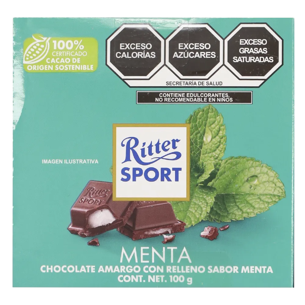 Tableta Chocolate Con Menta Ritter Sport 100 Gr
