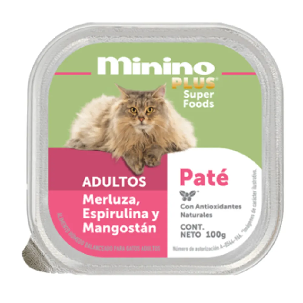 Pate Para Gato Adulto Merluza, Espirulina Minino Plus 100 Gr