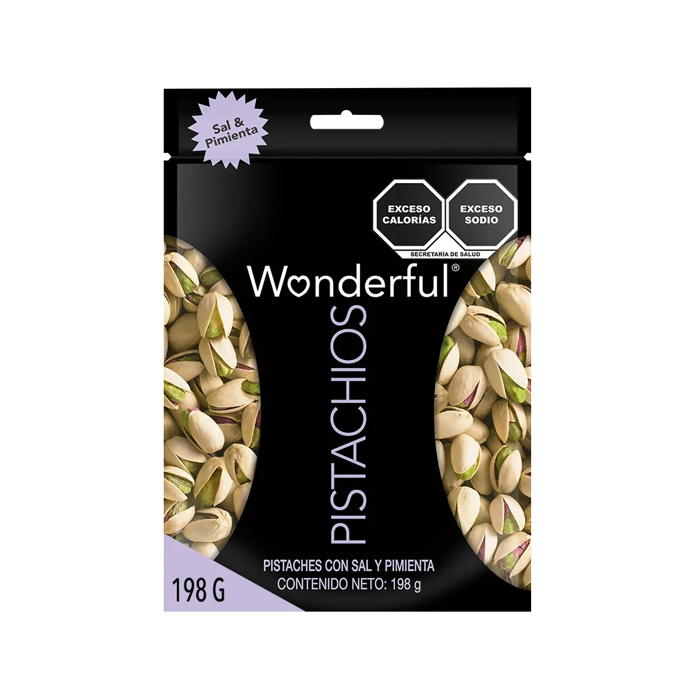 PISTACHO CON CASCARA SAL Y PIMIENTA WONDERFUL 198 GRAMOS