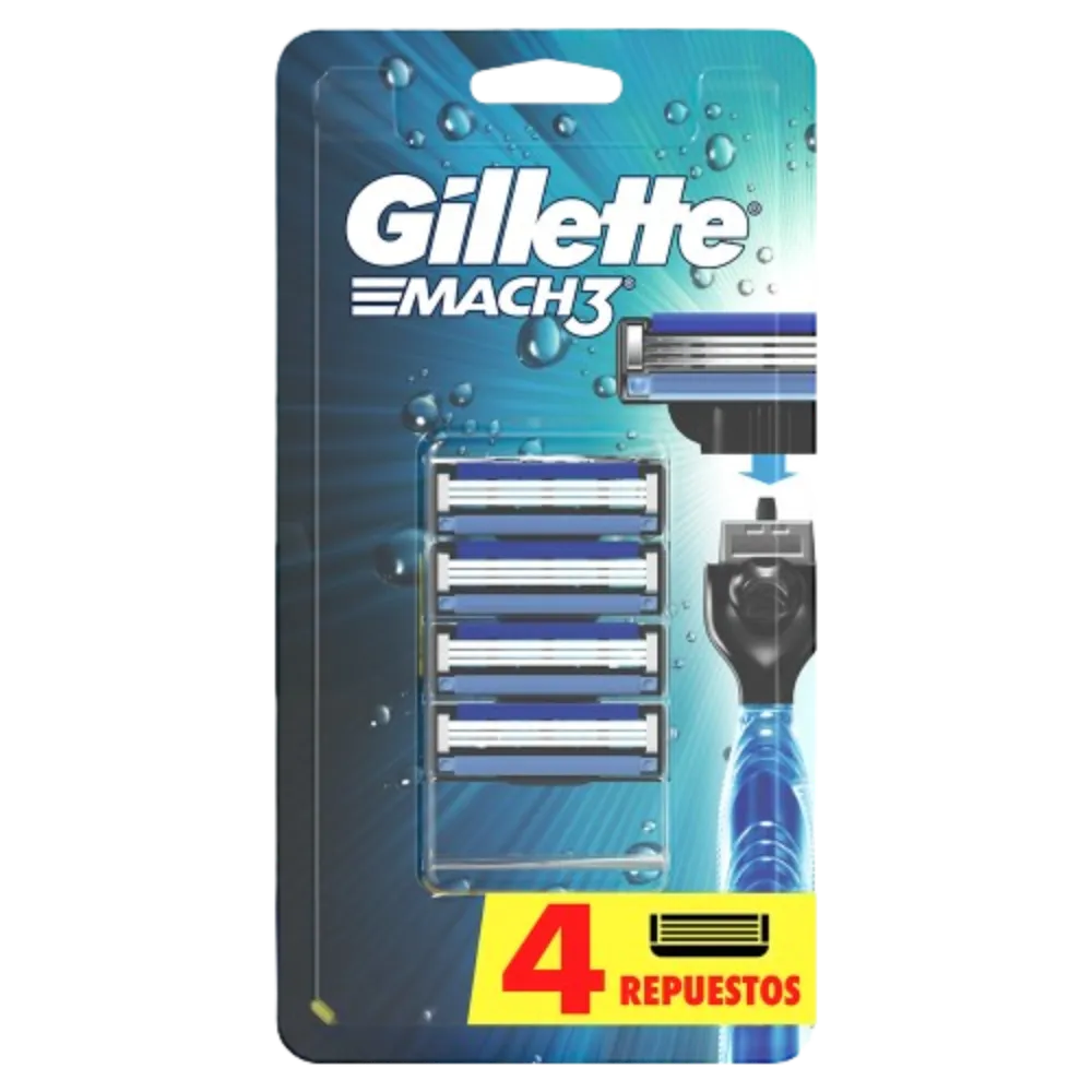 CARTUCHO AFEITAR MACH 3 AQUA GRIP GILLETTE 4 PIEZA