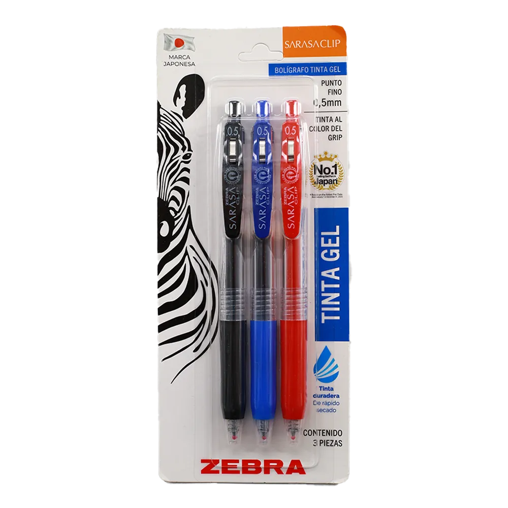 BOLIGRAFO ROLLERBALL PLASTICO SARASA CLIP FINO 3PZ ZEBRA 1 PIEZA