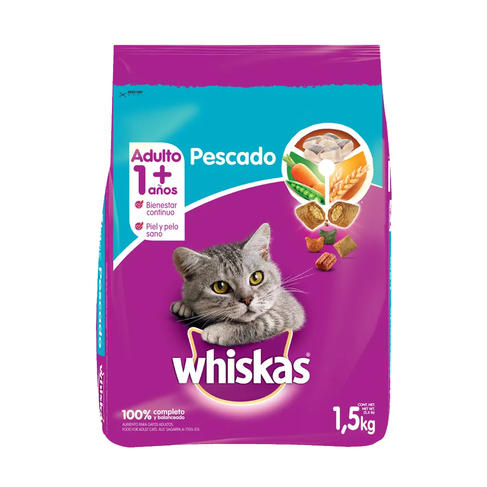 Alimento Seco Para Gatos pescado Whiskas 1.5 Kg