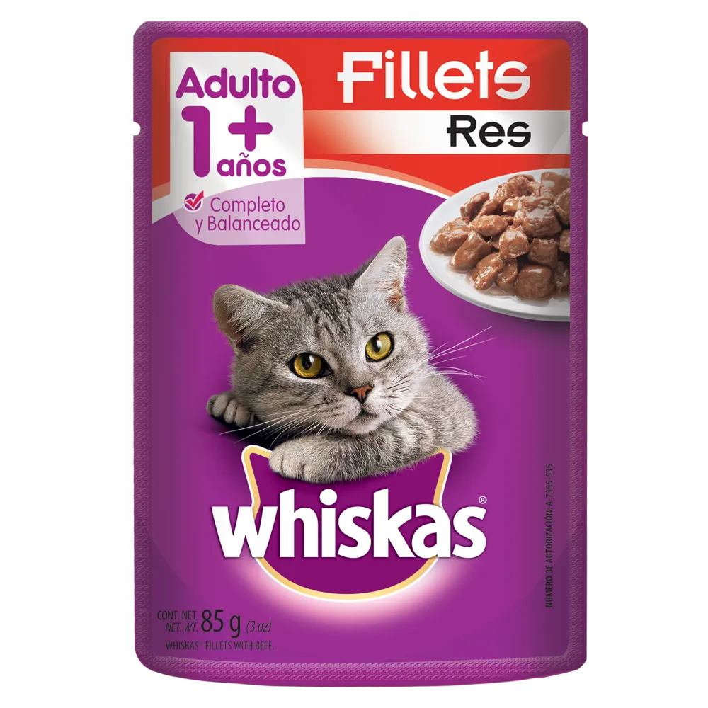 Alimento Humedo Para Gato Pouche Trozos Res Whiskas 85 g