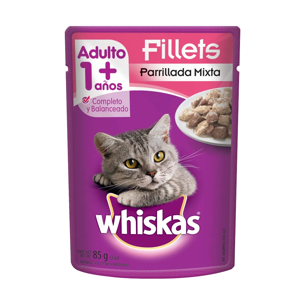 Alimento Humedo Para Gato Pouche Trozos Parrillada Mixta Whiskas 85 g