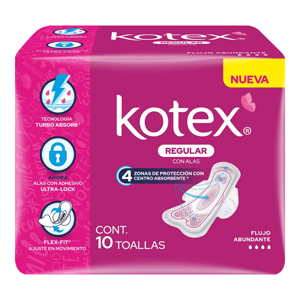 Toalla Alas Anatomica Kotex 10 Pza