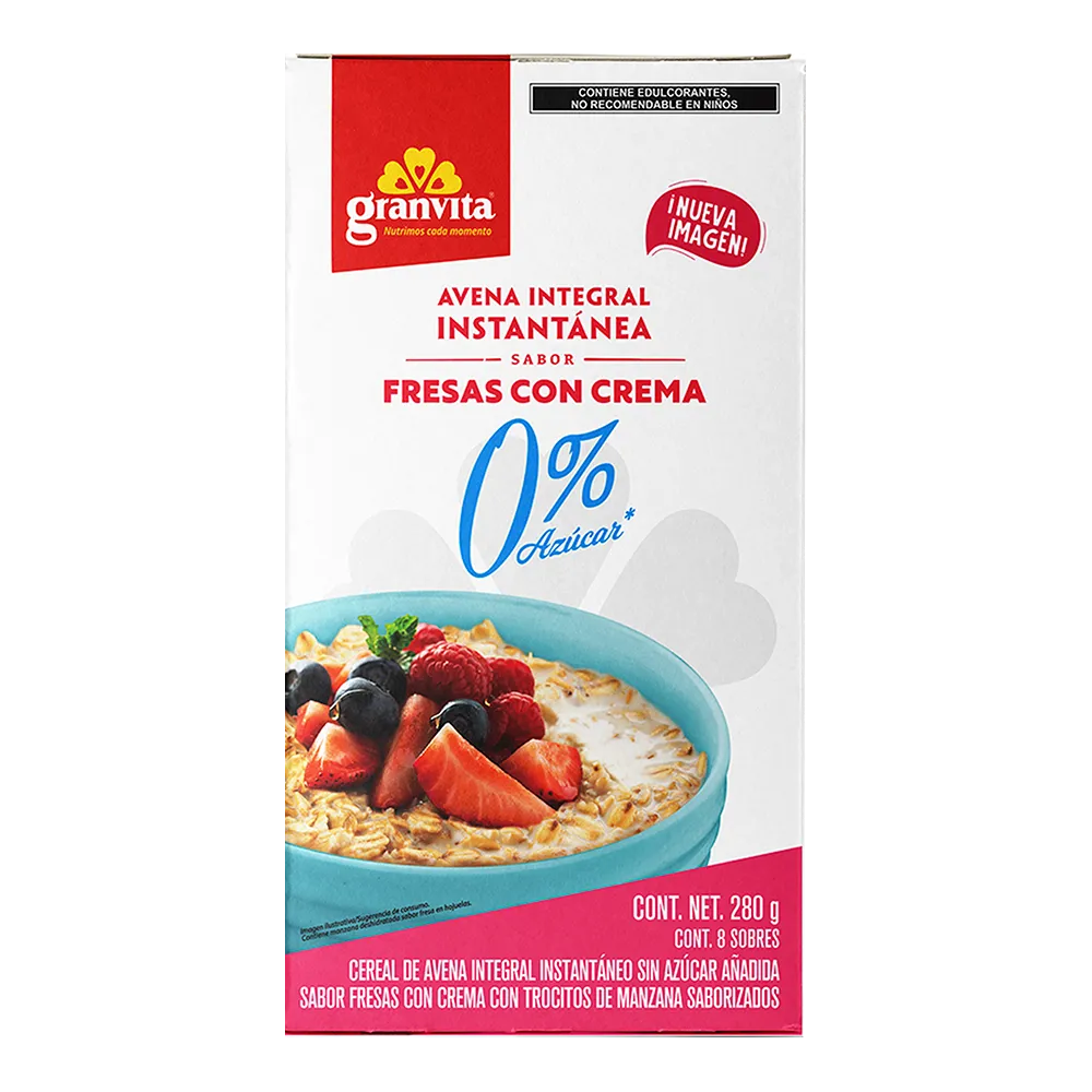 Avena Integral Instantanea 0% Azucar Fresa Granvita 280 Gr