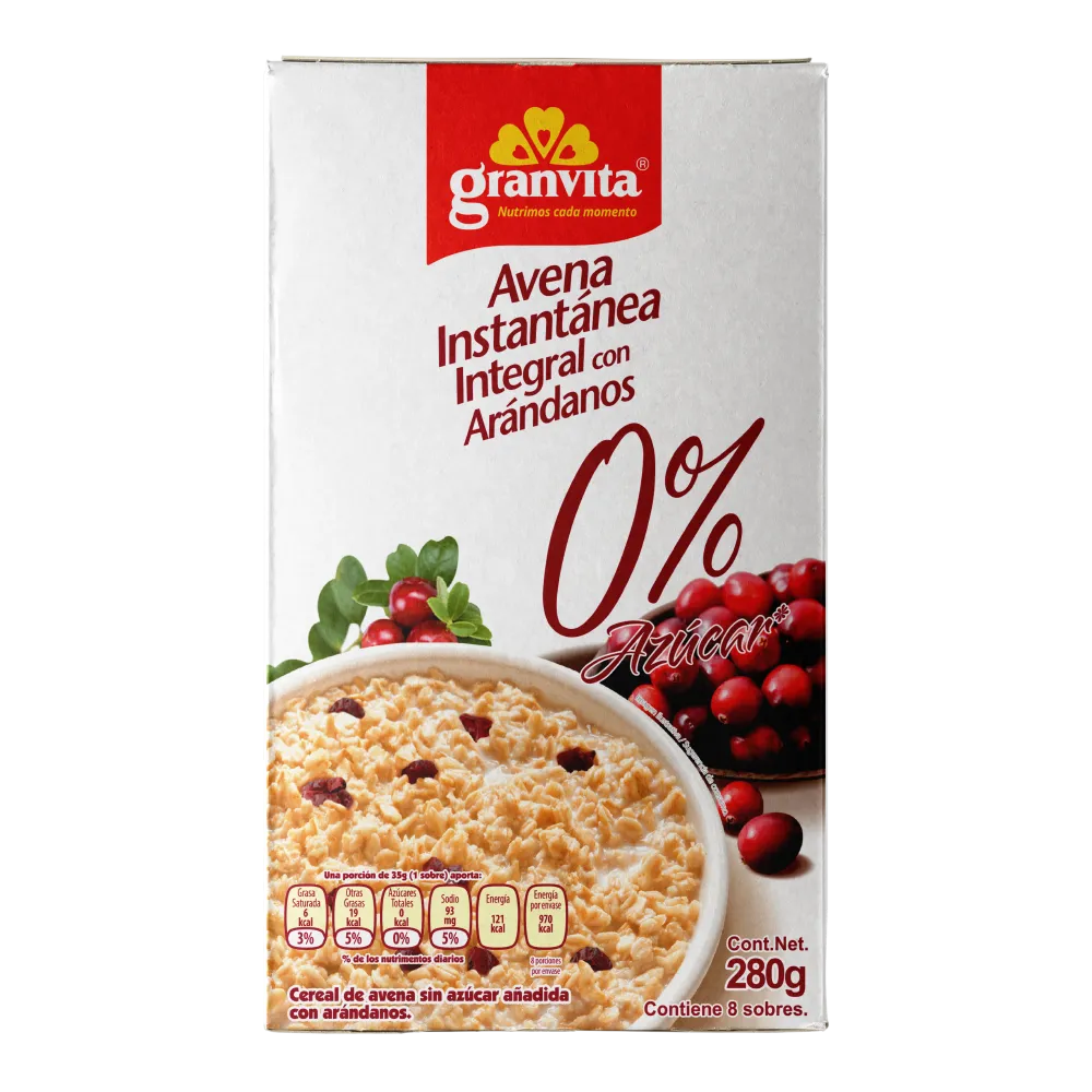 Avena Integral Instantanea 0% Arandanos Y Mora Azul Granvita 280 Gr