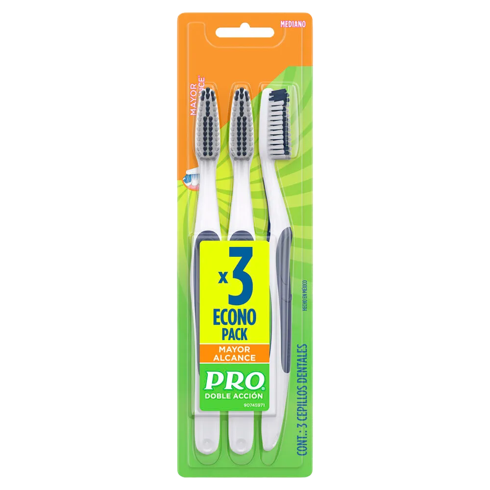 Cepillo Dental 3 Pack Mediano Doble Accion Pro 3 Pza
