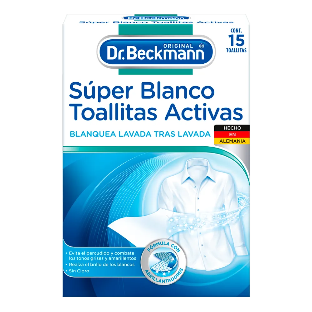 Toallitas Activas Super Blanco Sin Cloro Dr Beckmann 15 hojas
