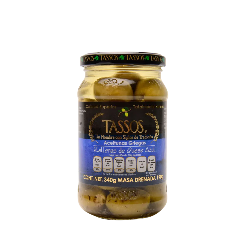 Aceitunas Rellenas De Blue Cheese Tassos 345 Gr