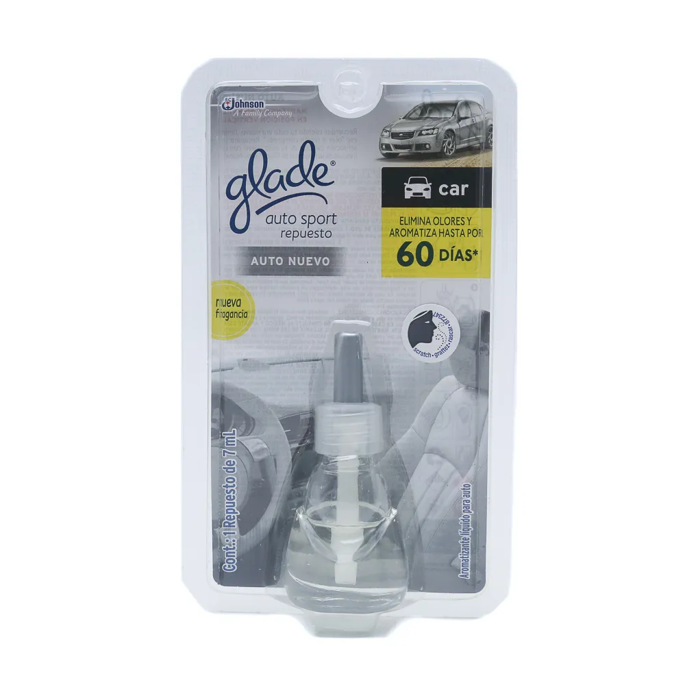Aromatizante Para Auto Sport Repuesto Auto Nuevo Glade 7 Ml